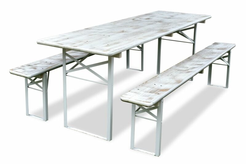 Biertafel en banken 180 x 70 Premium - White wash | Wit onderstel