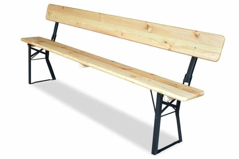 Bierbank met rugleuning | 220 cm | Zwart onderstel