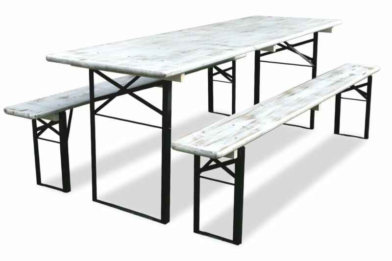 Biertafel en banken 180 x 70 Premium - White wash | Zwart onderstel